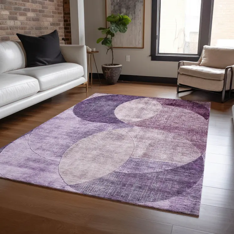 5' X 8' Purple And Lavender Geometric Washable Indoor Outdoor Area Rug
