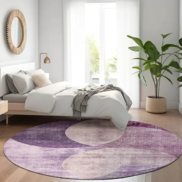 8' Purple And Lavender Round Geometric Washable Indoor Outdoor Area Rug