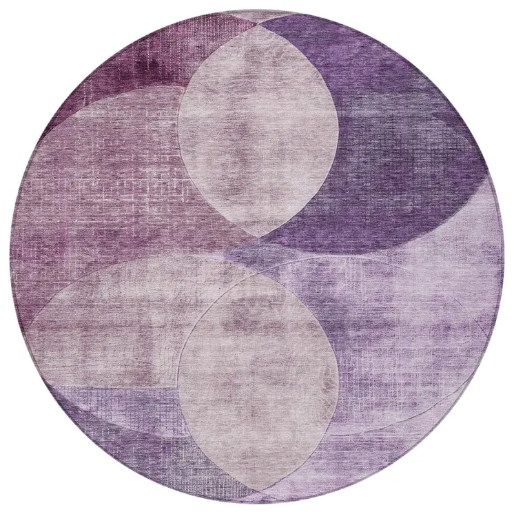 8' Purple And Lavender Round Geometric Washable Indoor Outdoor Area Rug