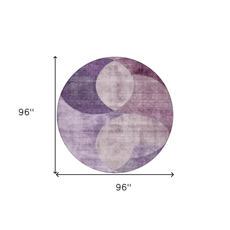 8' Purple And Lavender Round Geometric Washable Indoor Outdoor Area Rug