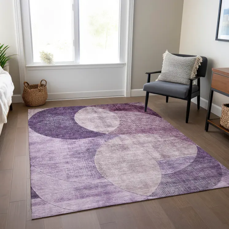 8' X 10' Purple And Lavender Geometric Washable Indoor Outdoor Area Rug