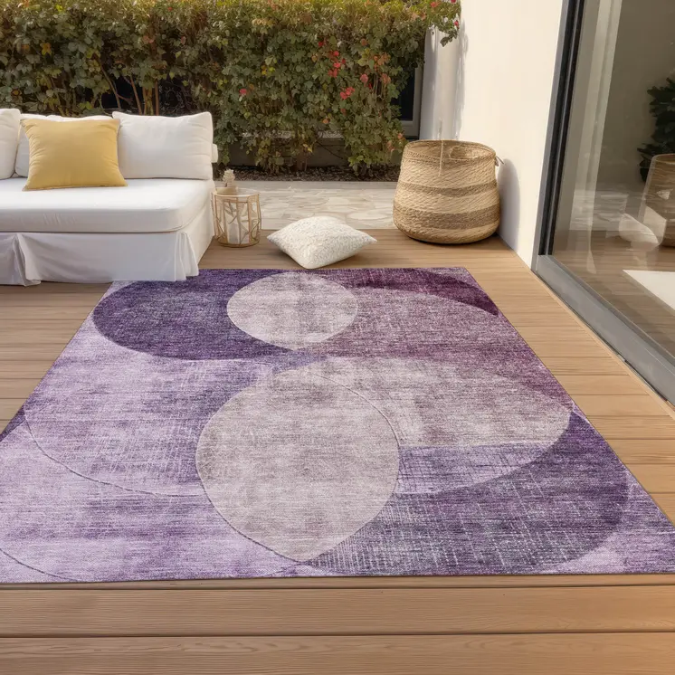 10' X 14' Purple And Lavender Geometric Washable Indoor Outdoor Area Rug