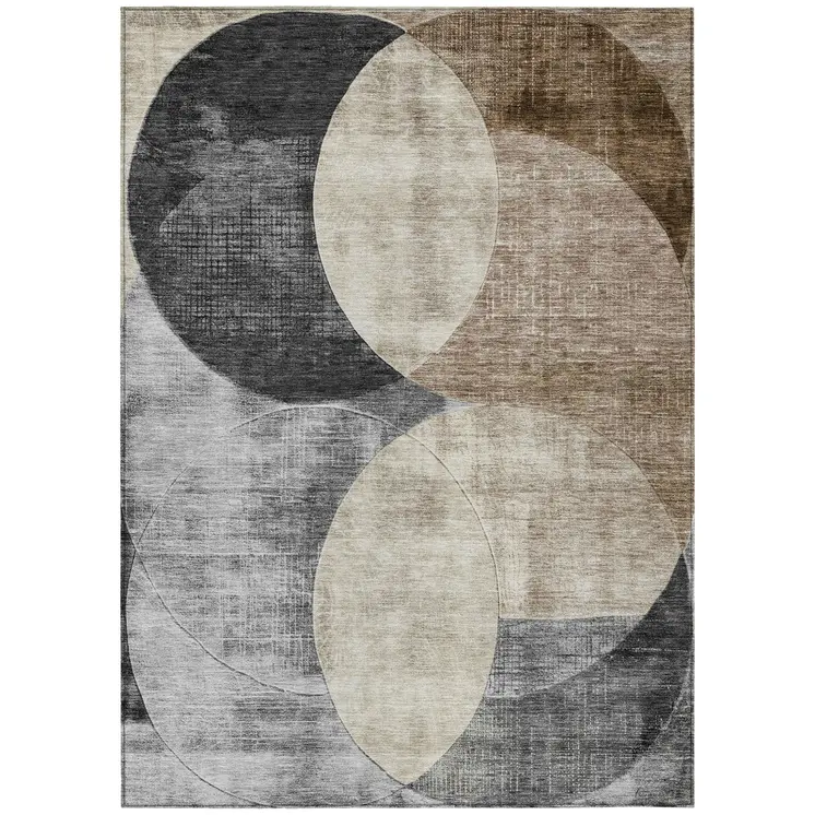3' X 5' Pewter Brown And Charcoal Geometric Washable Indoor Outdoor Area Rug