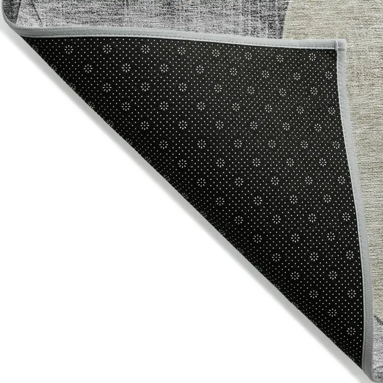 5' X 8' Pewter Brown And Charcoal Geometric Washable Indoor Outdoor Area Rug