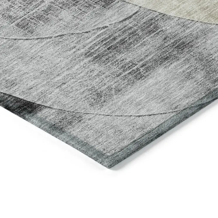 5' X 8' Pewter Brown And Charcoal Geometric Washable Indoor Outdoor Area Rug
