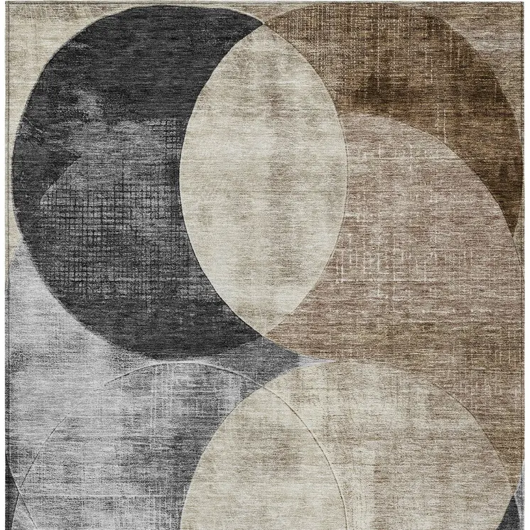 8' X 10' Pewter Brown And Charcoal Geometric Washable Indoor Outdoor Area Rug