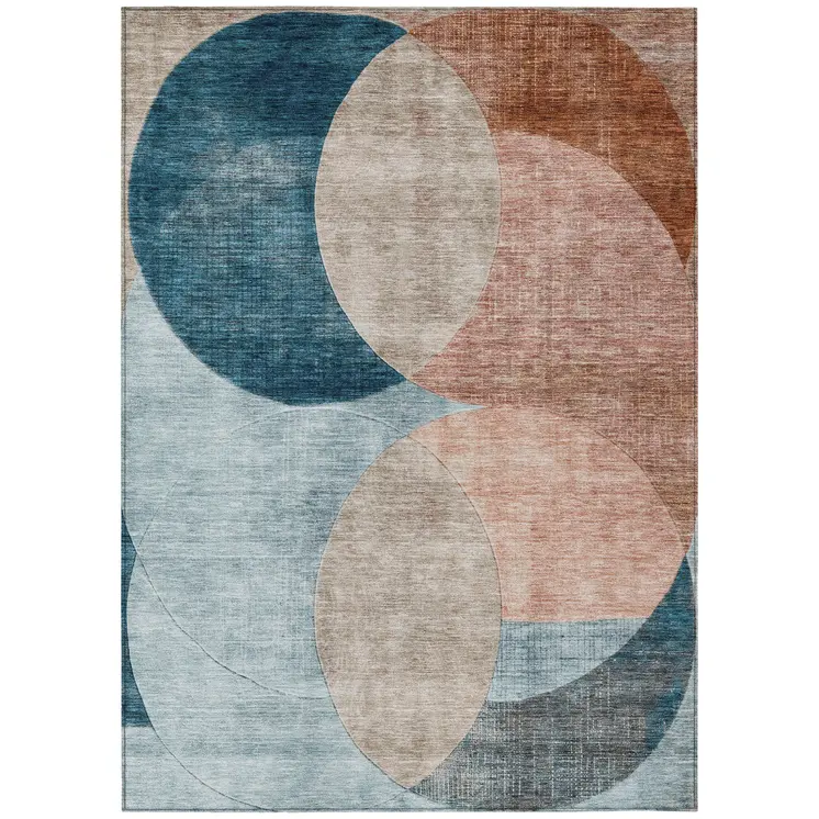 8' X 10' Rust Beige And Teal Blue Geometric Washable Indoor Outdoor Area Rug