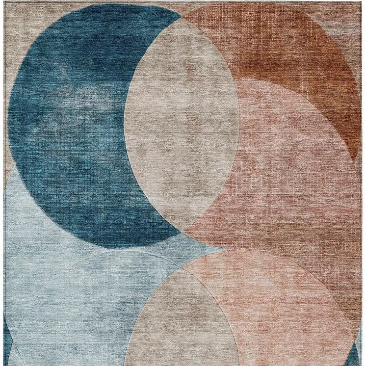 8' X 10' Rust Beige And Teal Blue Geometric Washable Indoor Outdoor Area Rug