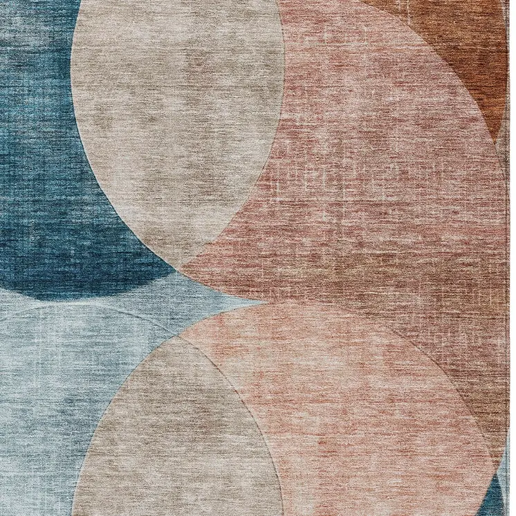 9' X 12' Rust Beige And Teal Blue Geometric Washable Indoor Outdoor Area Rug