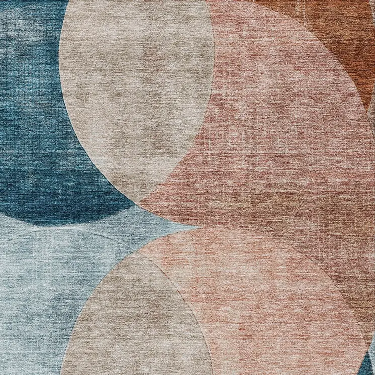 10' X 14' Rust Beige And Teal Blue Geometric Washable Indoor Outdoor Area Rug