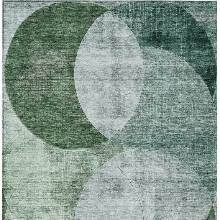 5' X 8' Mint Green And Fern Green Geometric Washable Indoor Outdoor Area Rug