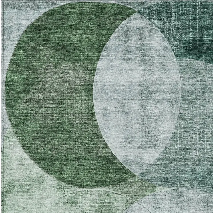 5' X 8' Mint Green And Fern Green Geometric Washable Indoor Outdoor Area Rug