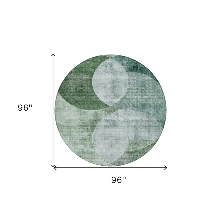 8' Mint Green And Fern Green Round Geometric Washable Indoor Outdoor Area Rug