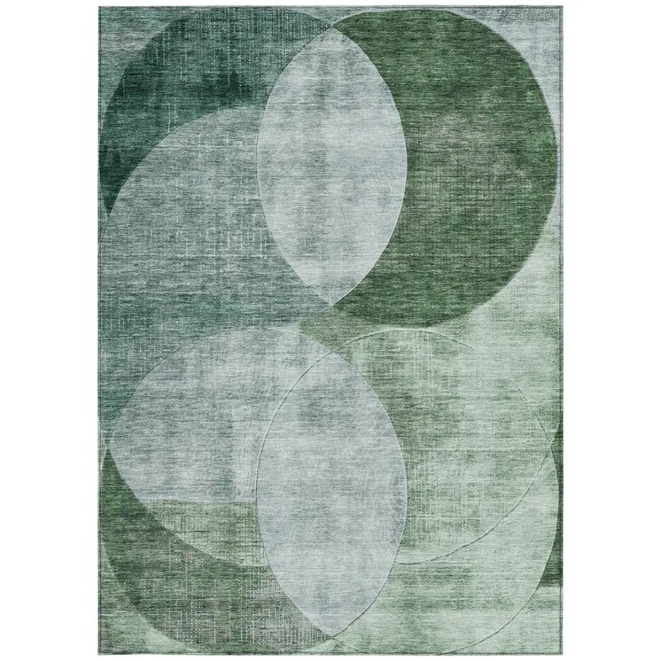 8' X 10' Mint Green And Fern Green Geometric Washable Indoor Outdoor Area Rug