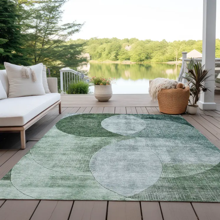 8' X 10' Mint Green And Fern Green Geometric Washable Indoor Outdoor Area Rug