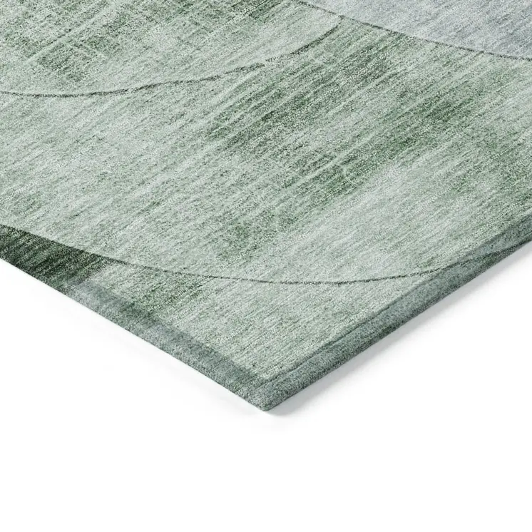 8' X 10' Mint Green And Fern Green Geometric Washable Indoor Outdoor Area Rug