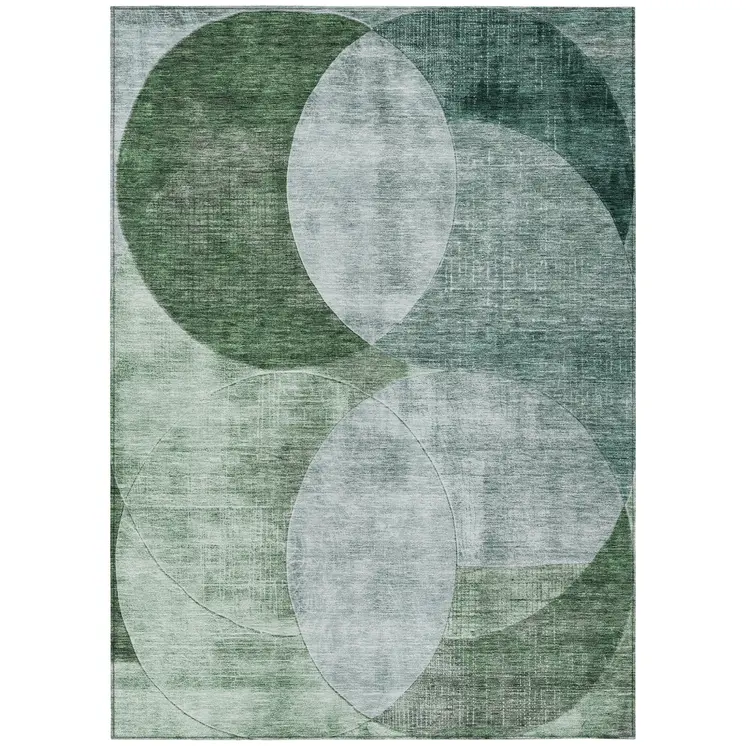 10' X 14' Mint Green And Fern Green Geometric Washable Indoor Outdoor Area Rug