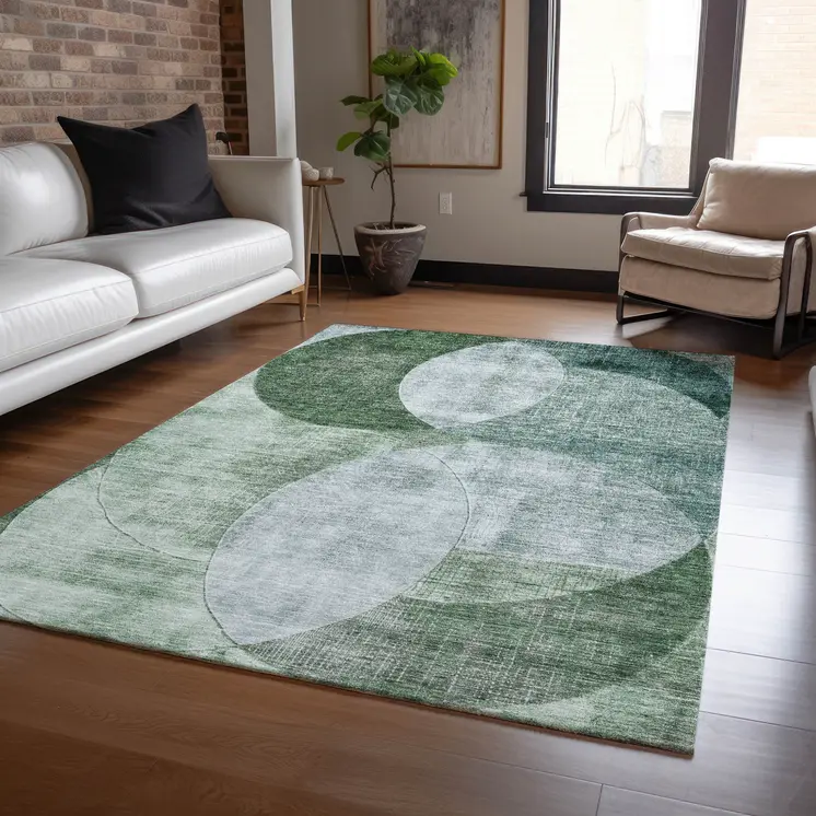 10' X 14' Mint Green And Fern Green Geometric Washable Indoor Outdoor Area Rug