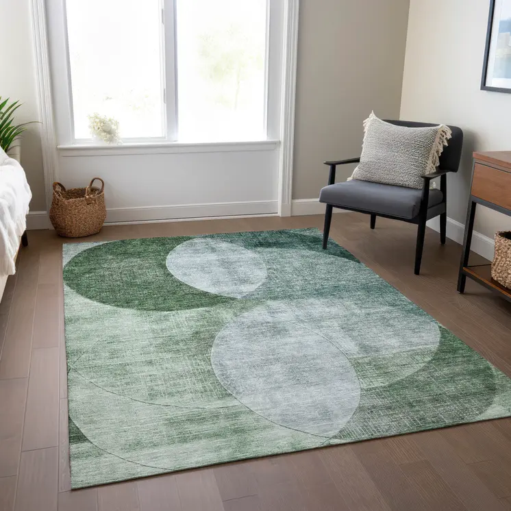 10' X 14' Mint Green And Fern Green Geometric Washable Indoor Outdoor Area Rug