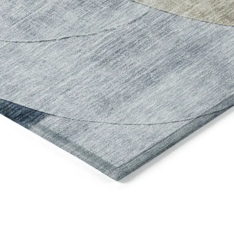 3' X 5' Sky Blue Brown And Beige Geometric Washable Indoor Outdoor Area Rug