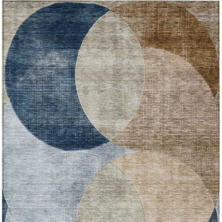3' X 5' Sky Blue Brown And Beige Geometric Washable Indoor Outdoor Area Rug