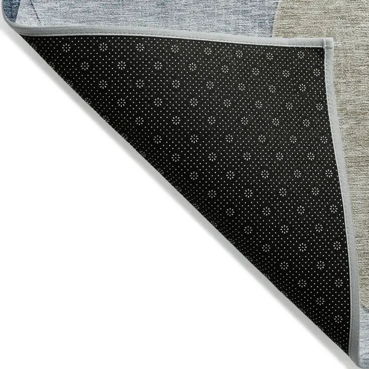 8' Sky Blue Brown And Beige Round Geometric Washable Indoor Outdoor Area Rug
