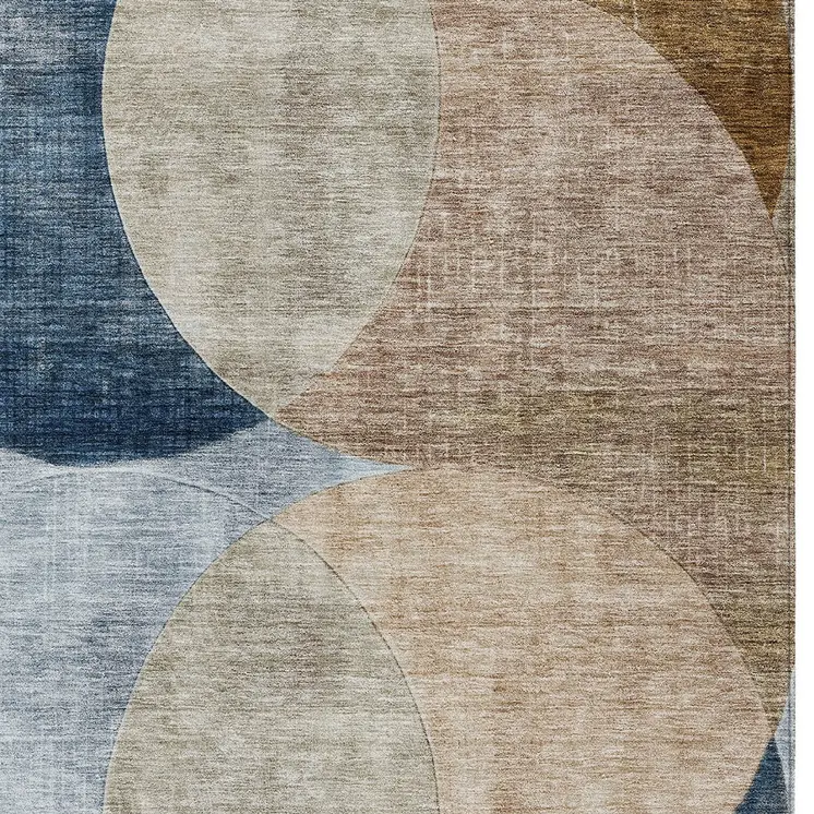 9' X 12' Sky Blue Brown And Beige Geometric Washable Indoor Outdoor Area Rug