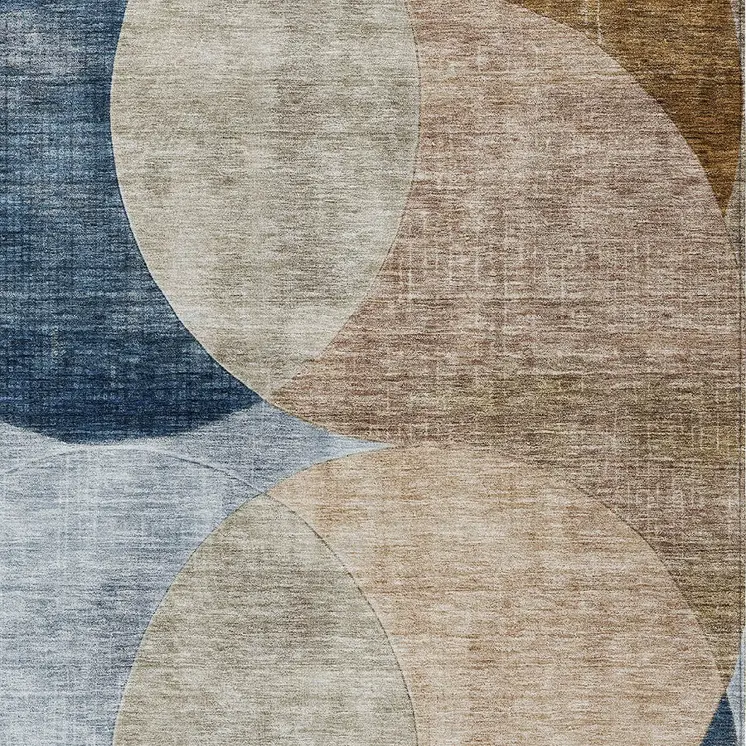 10' X 14' Sky Blue Brown And Beige Geometric Washable Indoor Outdoor Area Rug
