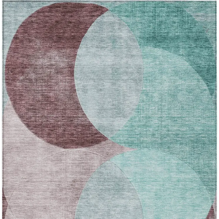 3' X 5' Teal Blue Brown And Beige Geometric Washable Indoor Outdoor Area Rug