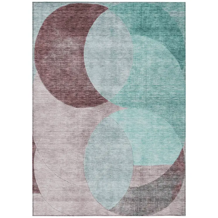 3' X 5' Teal Blue Brown And Beige Geometric Washable Indoor Outdoor Area Rug