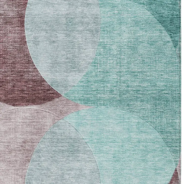 3' X 5' Teal Blue Brown And Beige Geometric Washable Indoor Outdoor Area Rug