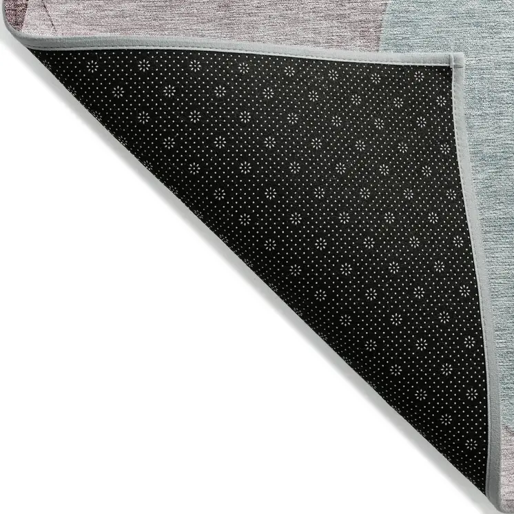 9' X 12' Teal Blue Brown And Beige Geometric Washable Indoor Outdoor Area Rug