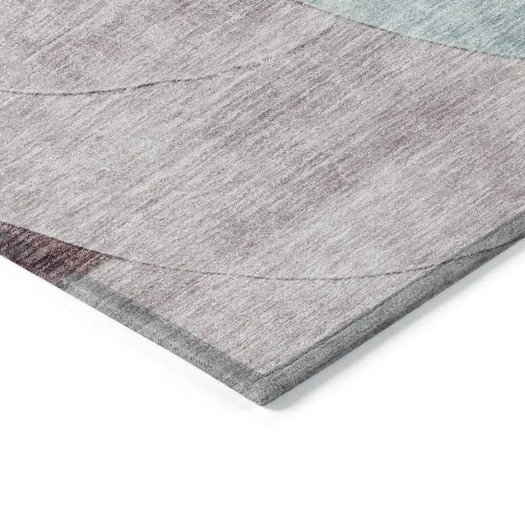 9' X 12' Teal Blue Brown And Beige Geometric Washable Indoor Outdoor Area Rug