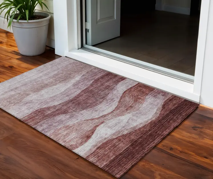 3' X 5' Blush And Brown Abstract Washable Indoor Outdoor Area Rug