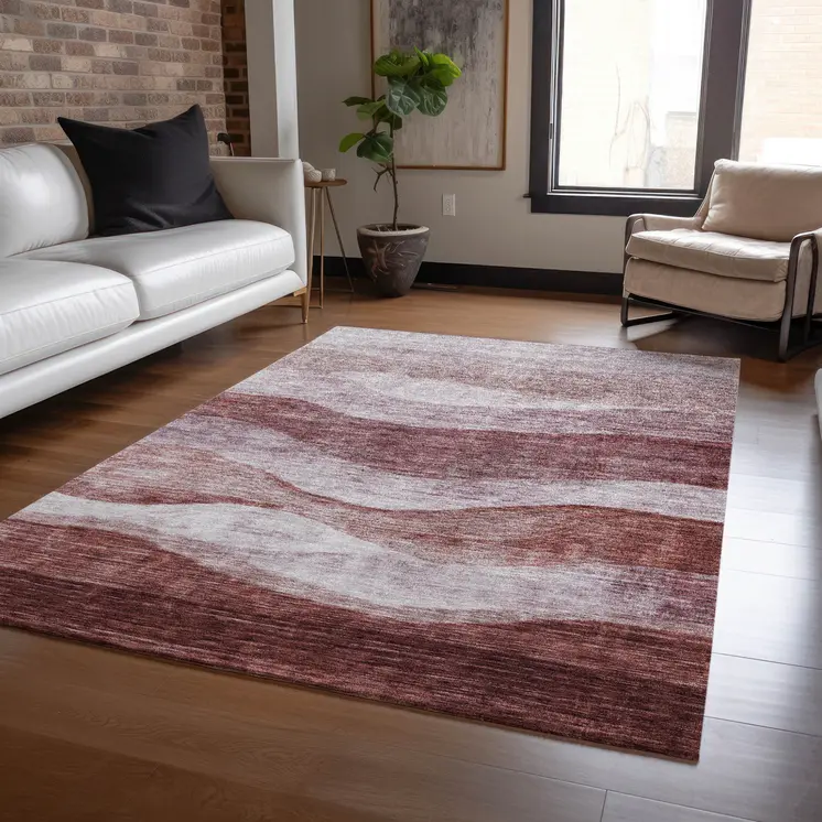 5' X 8' Blush And Brown Abstract Washable Indoor Outdoor Area Rug