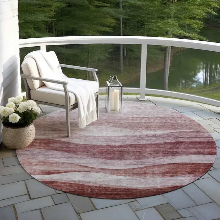 8' Blush And Brown Round Abstract Washable Indoor Outdoor Area Rug
