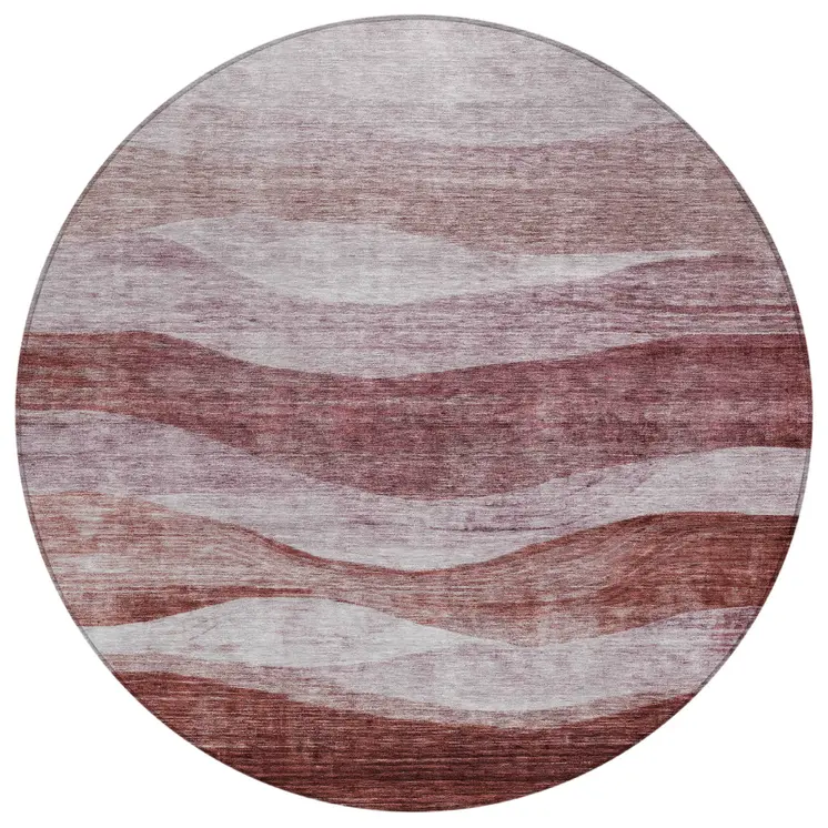 8' Blush And Brown Round Abstract Washable Indoor Outdoor Area Rug