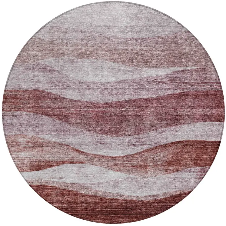 8' Blush And Brown Round Abstract Washable Indoor Outdoor Area Rug