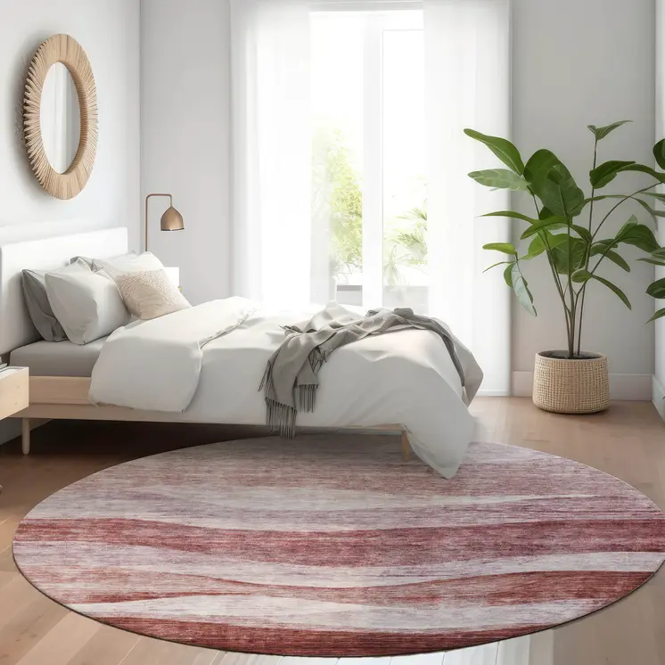 8' Blush And Brown Round Abstract Washable Indoor Outdoor Area Rug