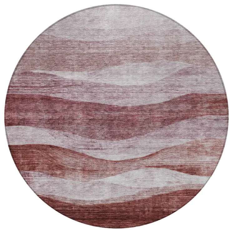 8' Blush And Brown Round Abstract Washable Indoor Outdoor Area Rug
