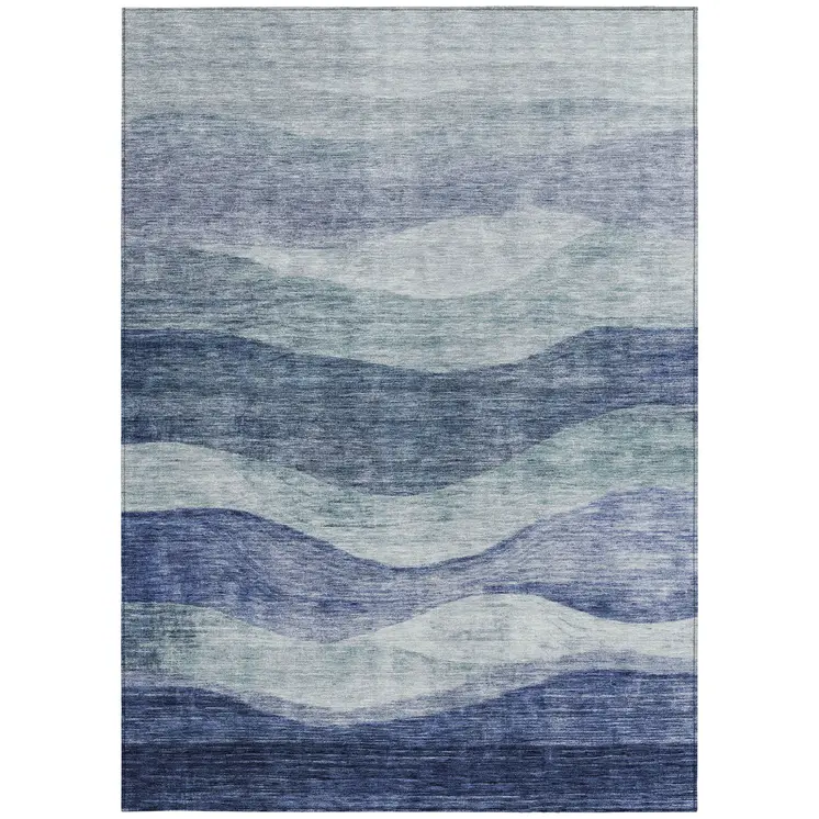 3' X 5' Light Blue And Dark Blue Abstract Washable Indoor Outdoor Area Rug