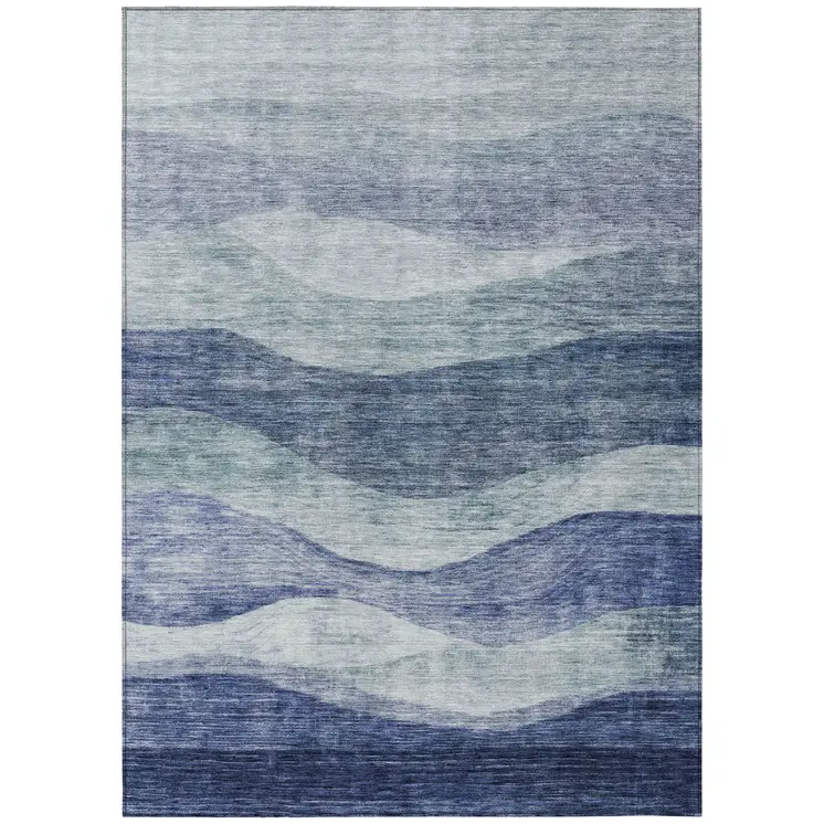 3' X 5' Light Blue And Dark Blue Abstract Washable Indoor Outdoor Area Rug