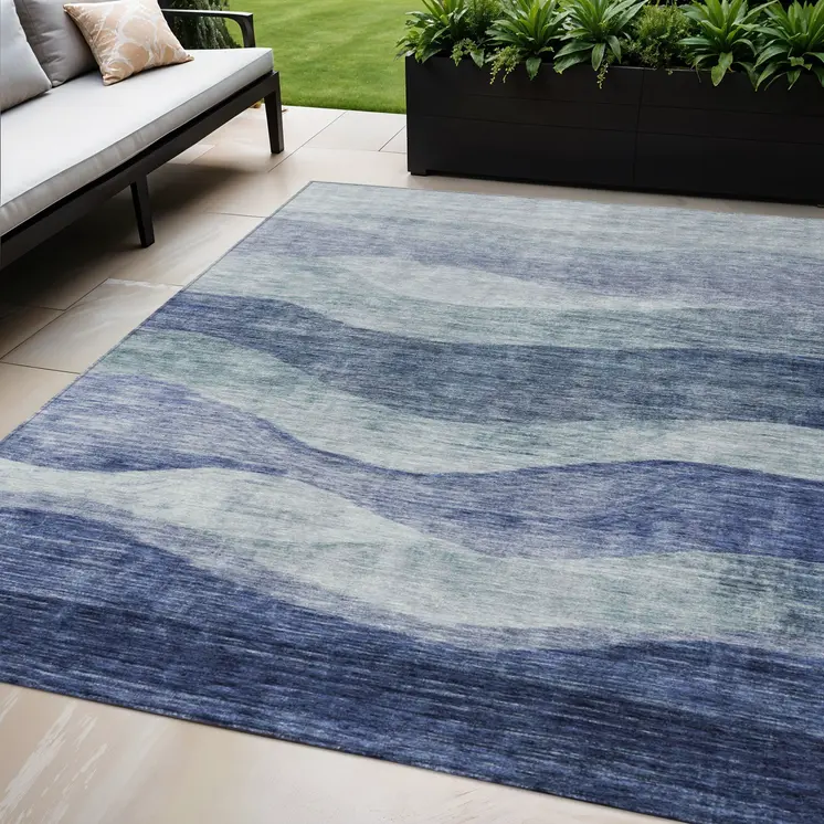 5' X 8' Light Blue And Dark Blue Abstract Washable Indoor Outdoor Area Rug