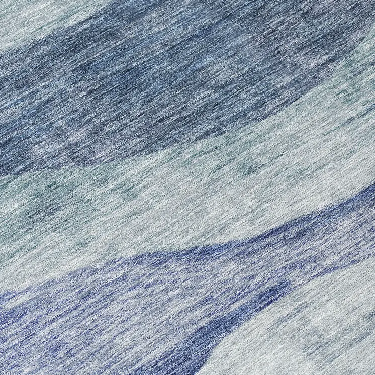 8' Light Blue And Dark Blue Round Abstract Washable Indoor Outdoor Area Rug