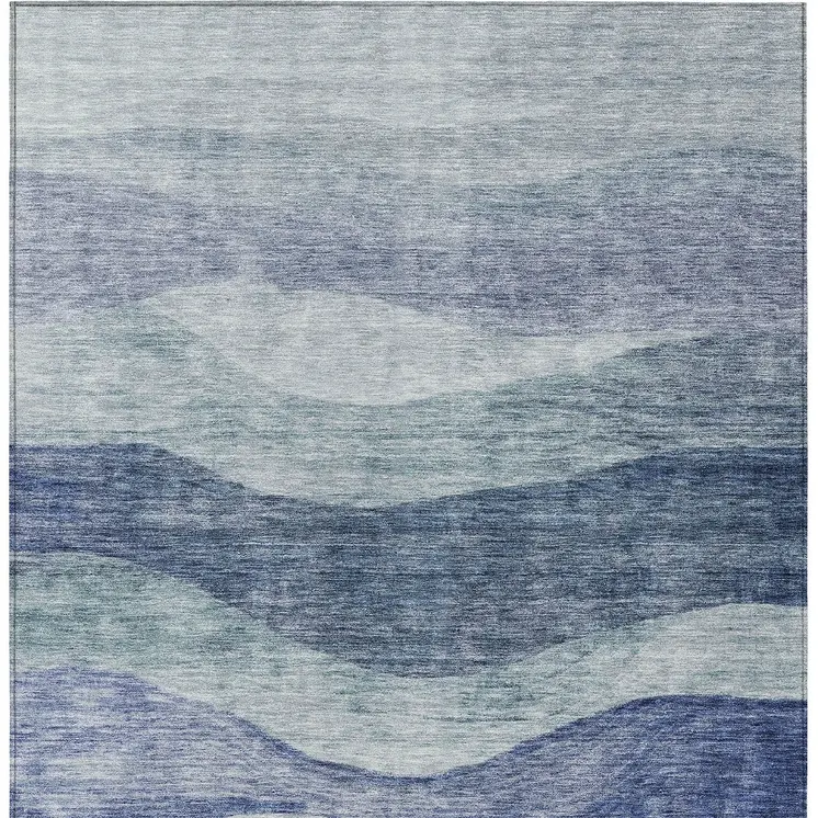 9' X 12' Light Blue And Dark Blue Abstract Washable Indoor Outdoor Area Rug