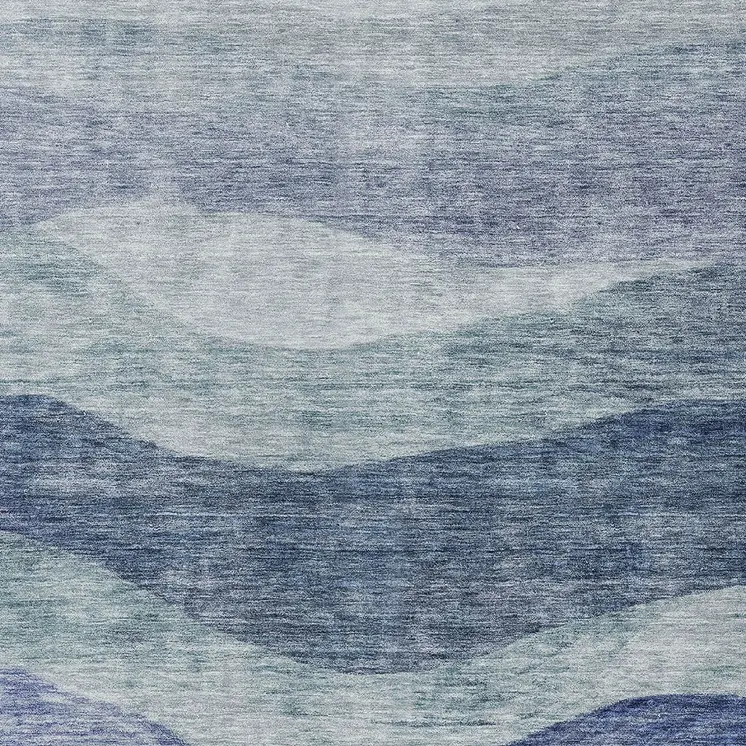 9' X 12' Light Blue And Dark Blue Abstract Washable Indoor Outdoor Area Rug