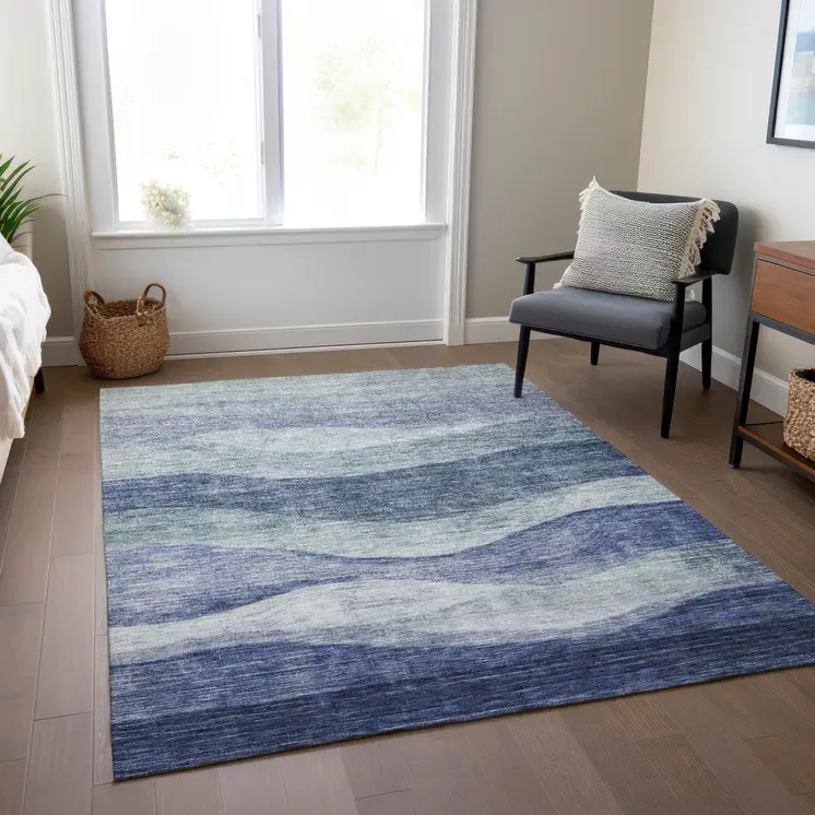 9' X 12' Light Blue And Dark Blue Abstract Washable Indoor Outdoor Area Rug