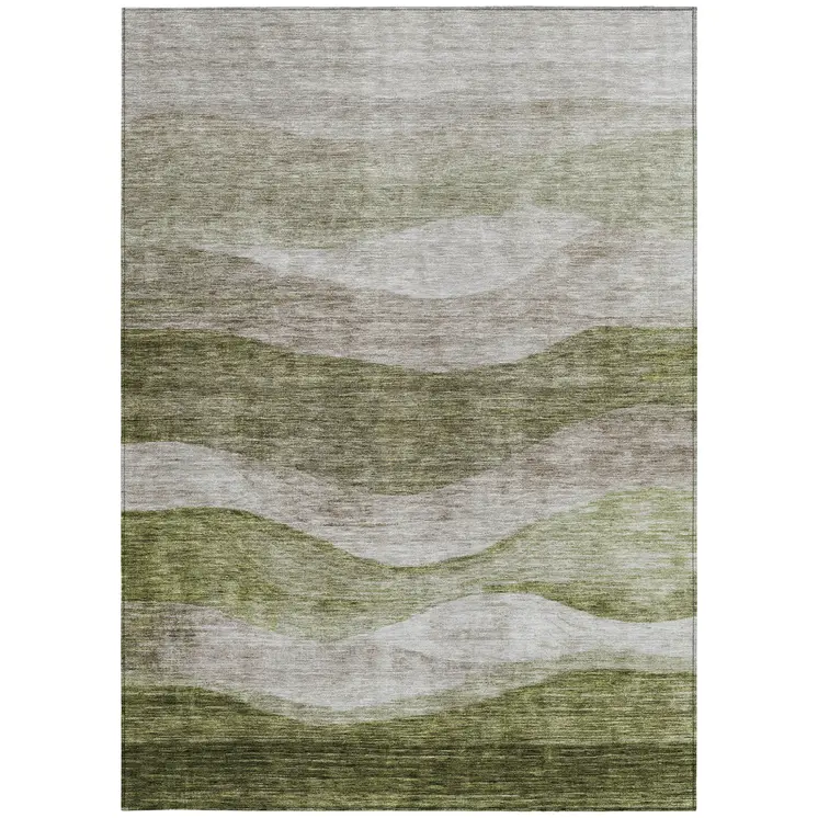 3' X 5' Green And Beige Abstract Washable Indoor Outdoor Area Rug