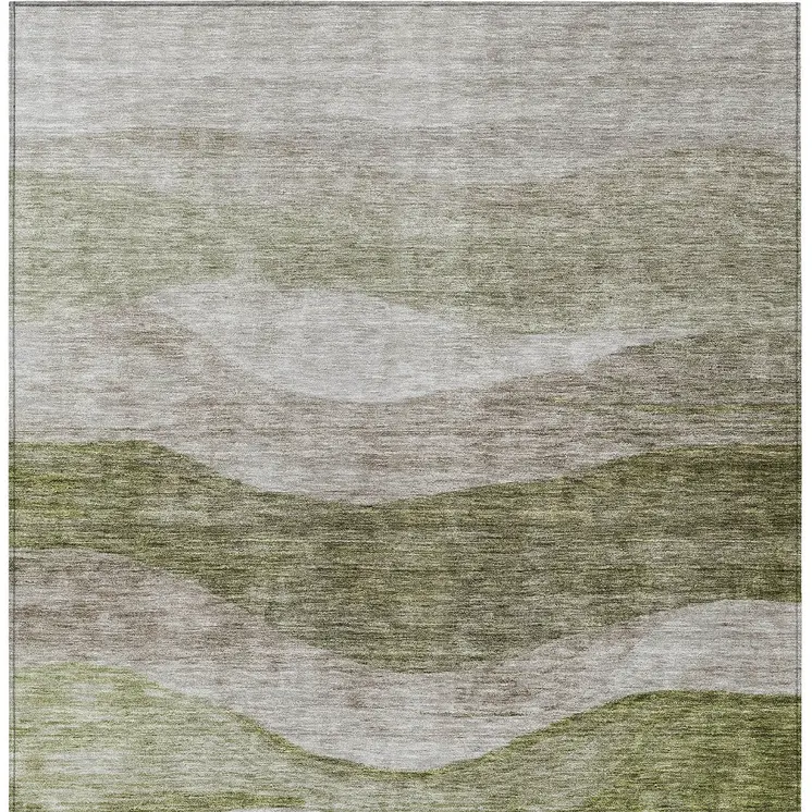 3' X 5' Green And Beige Abstract Washable Indoor Outdoor Area Rug