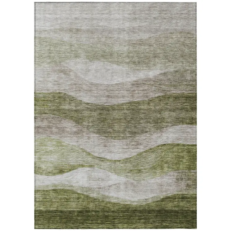10' X 14' Green And Beige Abstract Washable Indoor Outdoor Area Rug